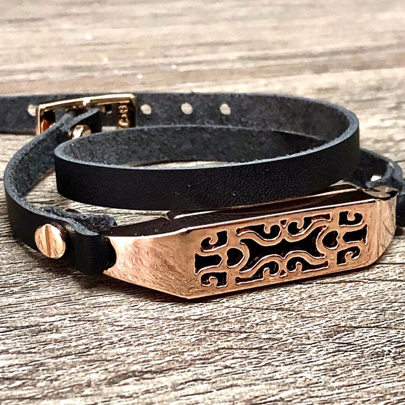 Black Leather Bracelet For Fitbit Flex 2 Tracker Handmade Double Wrap Fitbit Flex 2 Band Gold Metal Jewelry Holder Adjustable Size Slim Strap Fitbit Flex 2 Women Bracelet